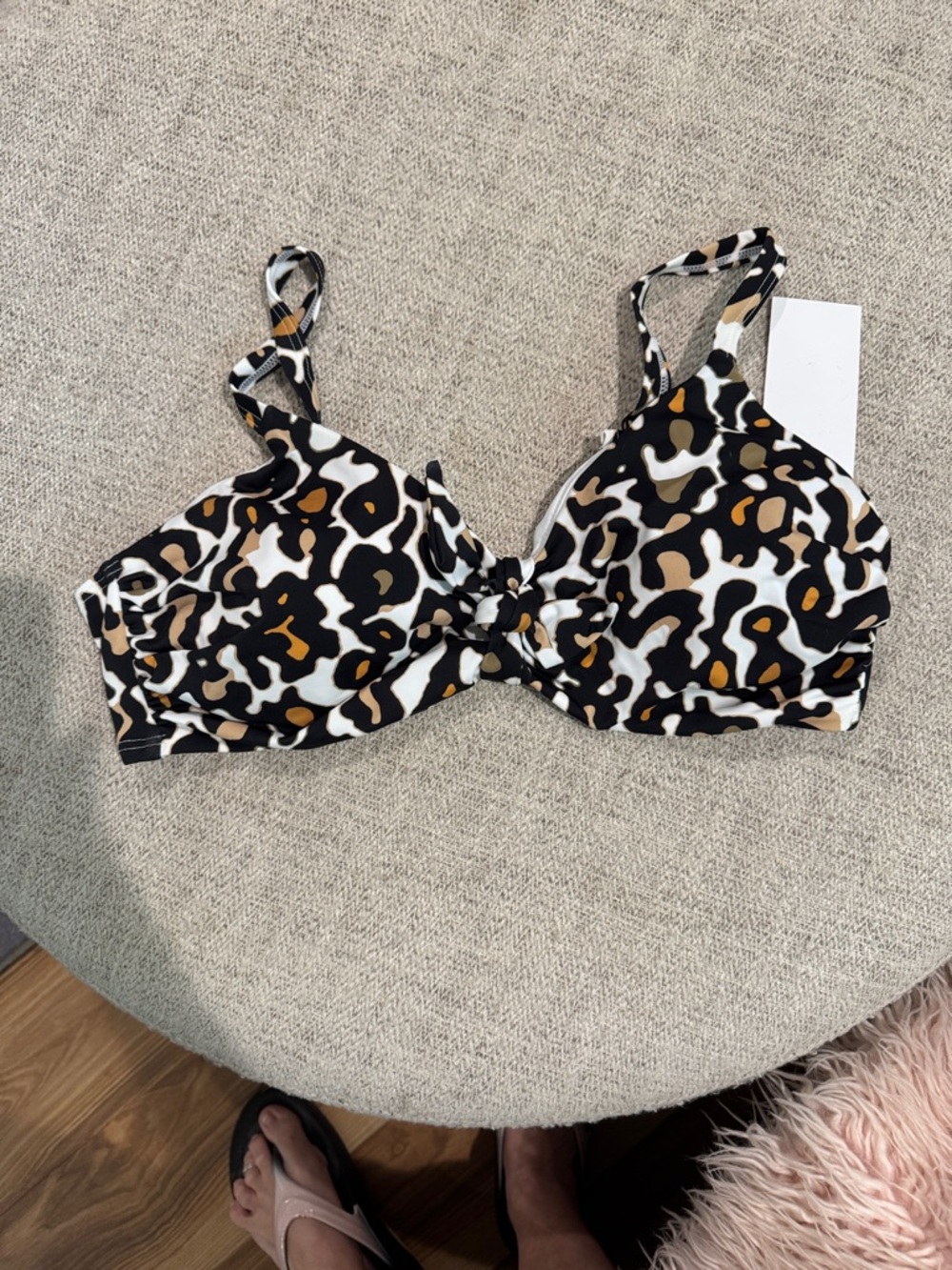 Swimsuits For All Leopard-Print Twist Bikini Top - Black, White, Tan
